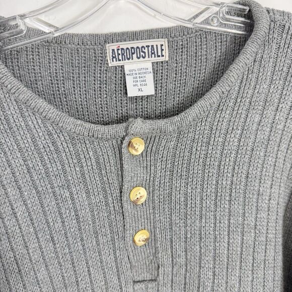 Vintage Aeropostale Sweater Mens Size XL Gray Henley Knit Ribbed Pullover - Picture 6 of 13